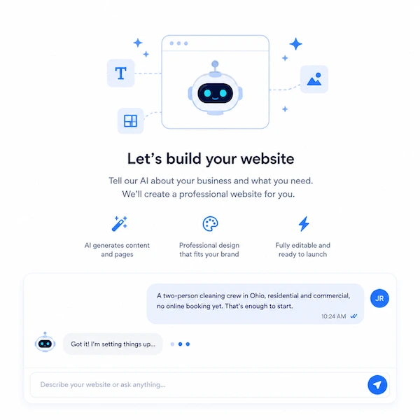 Website page for a cleaning business, freshly built and ready to publish